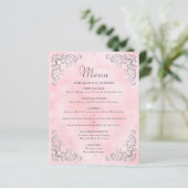 Budget Zilveren Roze Vintage Trouwmenu (Staand voorkant)