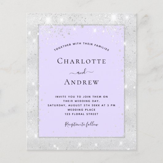 Budget zilveren violet glitter elegant bruiloft (Voorkant)