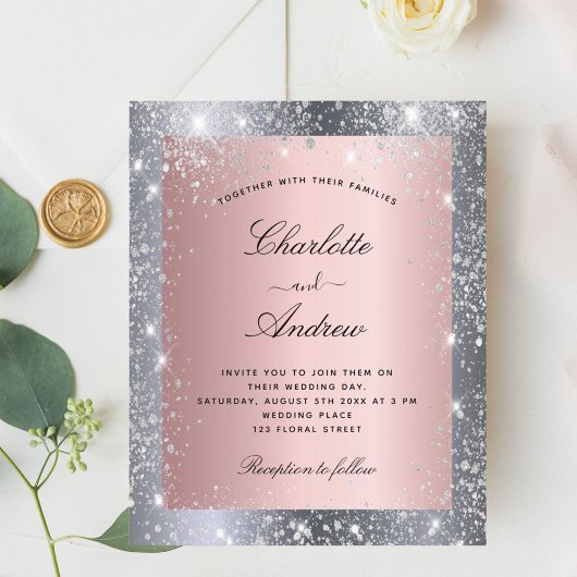 Budget zilverroze glitter elegant bruiloft