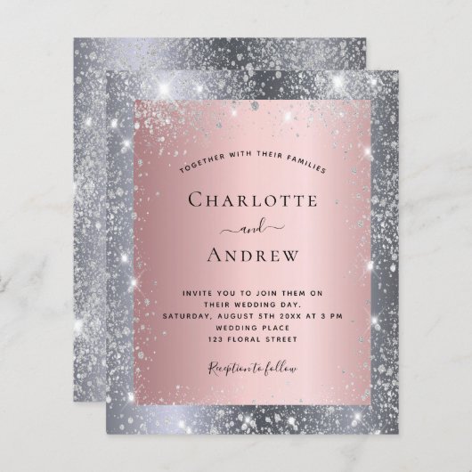 Budget zilverroze glitter elegant bruiloft (Voorkant / Achterkant)