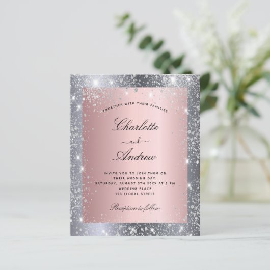 Budget zilverroze glitter elegant bruiloft (Staand voorkant)