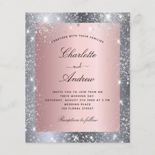 Budget zilverroze glitter elegant bruiloft (Voorkant)