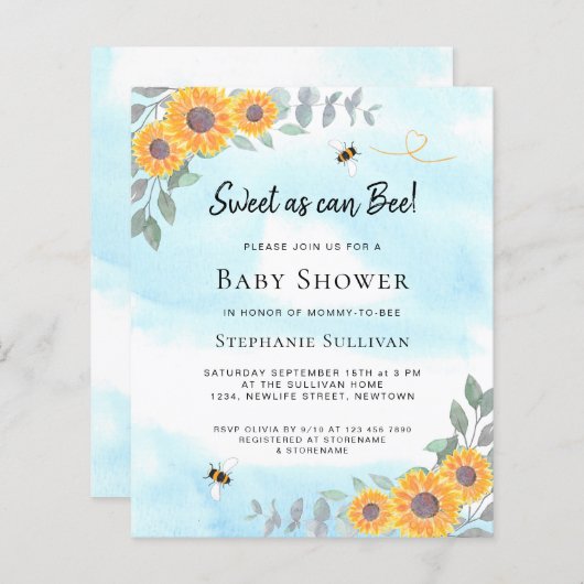 Budget zo mooi als uitnodiging tot Baby shower (Voorkant / Achterkant)