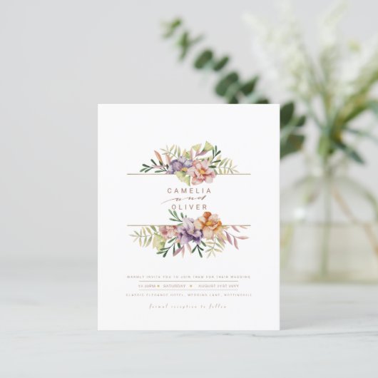 Budget Zomer Bloemachtige Trouw Uitnodiging QR Cod (Staand voorkant)