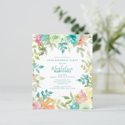 Budget Zomer Bloemen 30e Verjaardag Uitnodiging (Staand voorkant)