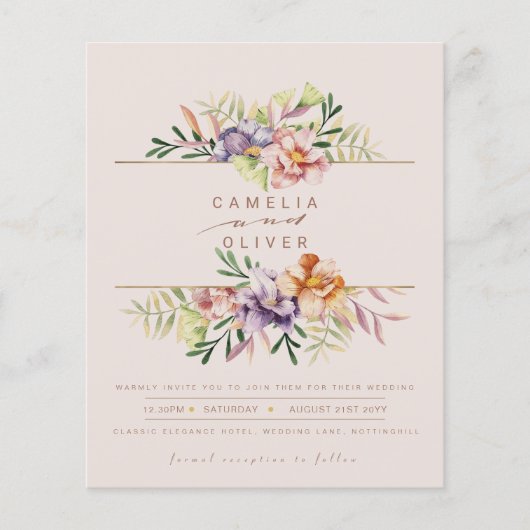 BUDGET Zomer Bloemig Huwelijksuitnodiging QR Code  Flyer (Voorkant)