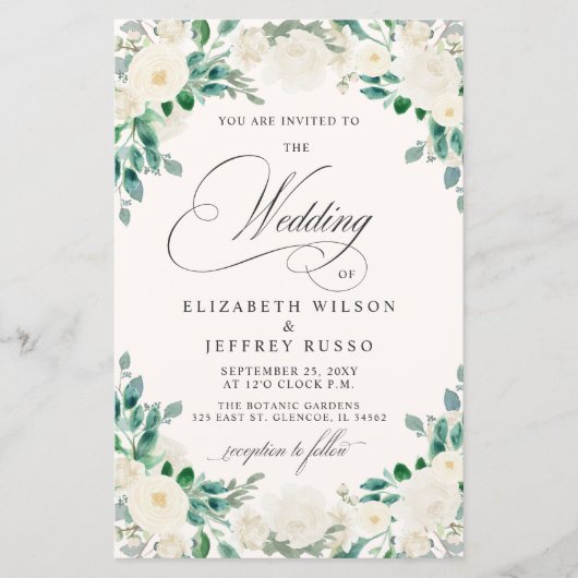 Budget zomer lente ivoor bloemen bruiloft uitnodig (Voorkant)