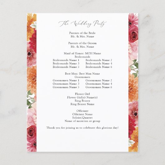Budget Zomer Multi Kleur Bloemen Trouwprogramma (Achterkant)