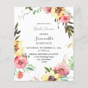 Budget Zomer Zonnebloem Bruiloft Bridal Shower Flyer