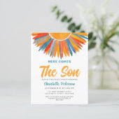 Budget Zon Hier Komt De Zoon Baby shower Uitnodige (Staand voorkant)