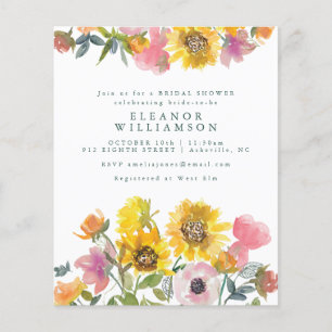 Budget Zonnebloem Aquarel Bruiloft Uitnodiging