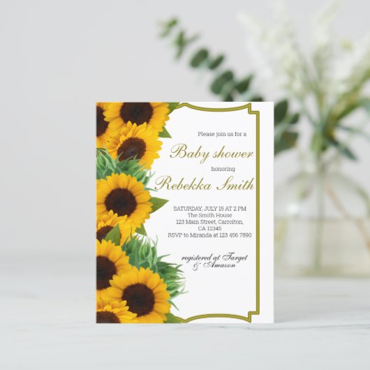 Budget Zonnebloem Baby Shower Uitnodiging (Staand voorkant)