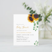 Budget zonnebloem eucalyptus babyshower uitnodigin (Staand voorkant)