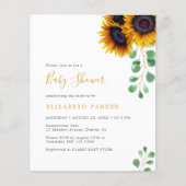 Budget zonnebloem eucalyptus babyshower uitnodigin (Voorkant)
