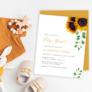 Budget zonnebloem eucalyptus babyshower uitnodigin