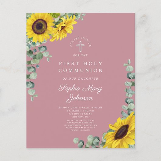 Budget Zonnebloem Eucalyptus Roze Eerste Communie (Voorkant)