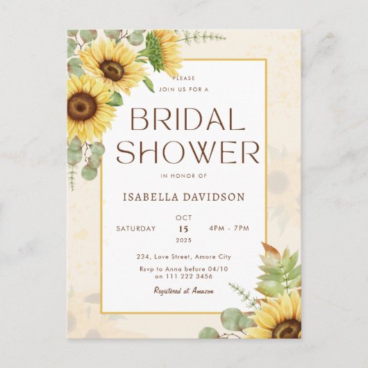 Budget Zonnebloem Geel Bloemen Vrijgezellenfeest Uitnodiging Briefkaart (Voorkant)