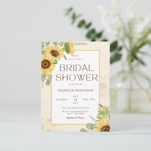 Budget Zonnebloem Geel Bloemen Vrijgezellenfeest Uitnodiging Briefkaart (Staand voorkant)