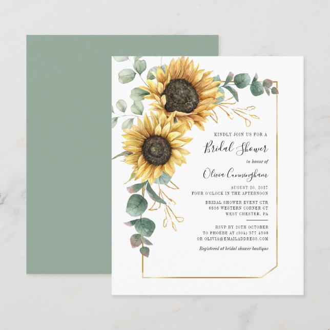 Budget Zonnebloem Geometrisch Schrift Bruiloft Fee (Voorkant / Achterkant)