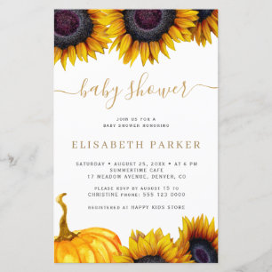 Budget zonnebloem gouden baby shower uitnodiging