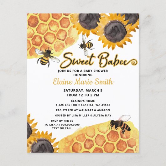 Budget Zonnebloem Sweet Babee Honey Bee Baby showe (Voorkant)