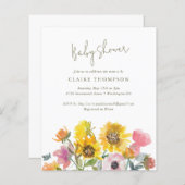 Budget Zonnebloem Watercolor Baby Shower Uitnodigi (Voorkant / Achterkant)