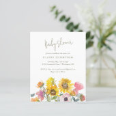 Budget Zonnebloem Watercolor Baby Shower Uitnodigi (Staand voorkant)