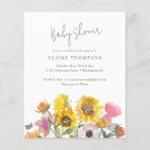 Budget Zonnebloem Watercolor Baby Shower Uitnodigi