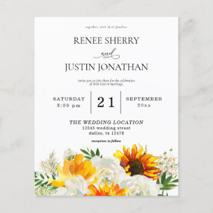 Budget Zonnebloem & Witte Roos Bloemen Bruiloft Fl Flyer