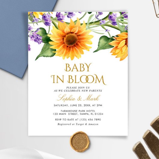 Budget Zonnebloemen Baby in Bloom Uitnodiging