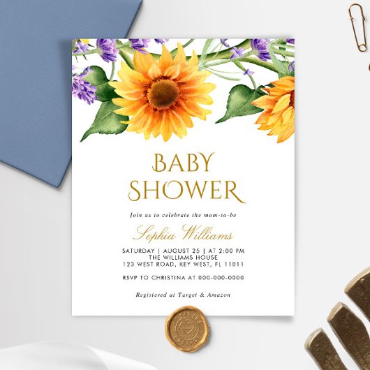 Budget Zonnebloemen Baby shower Invitation
