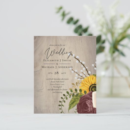BUDGET Zonnebloemen Burgundy Marsala Trouw Uitnodi (Staand voorkant)
