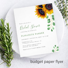 Budget zonnebloemen eucalyptus bruidsfeest uitnodi flyer