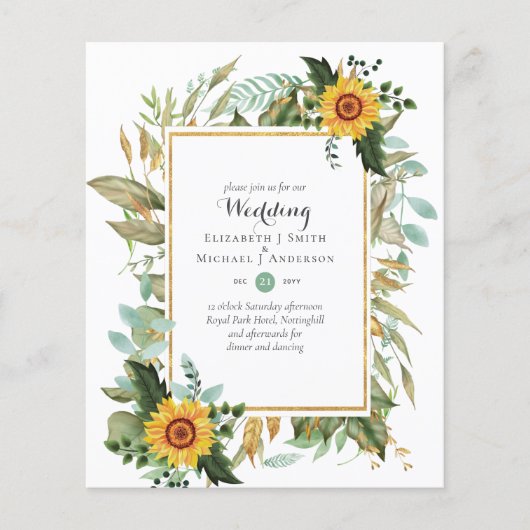 BUDGET Zonnebloemen Eucalyptus Greenery Wedding Flyer (Voorkant)