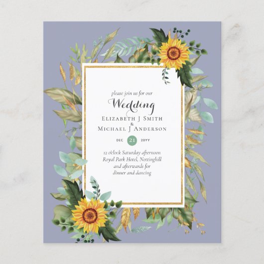 BUDGET Zonnebloemen Eucalyptus Greenery Wedding Flyer (Voorkant)