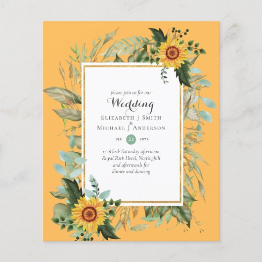 BUDGET Zonnebloemen Eucalyptus Greenery Wedding Flyer (Voorkant)