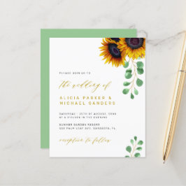 Budget zonnebloemen eucalyptus trouwuitnodiging