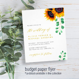 Budget zonnebloemen eucalyptus trouwuitnodiging flyer