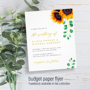 Budget zonnebloemen eucalyptus trouwuitnodiging flyer