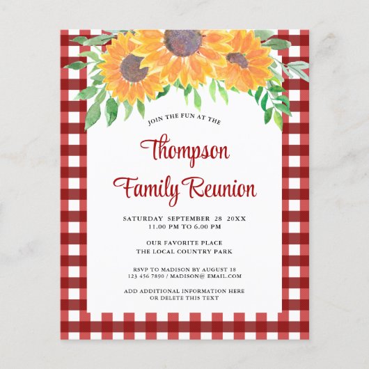 Budget Zonnebloemen Gingham Familie Reunion (Voorkant)