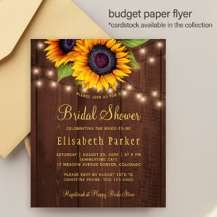 Budget zonnebloemen hout bruidsdouche uitnodiging flyer