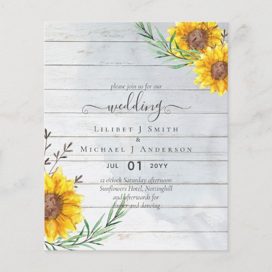 Budget Zonnebloemen Landelijke Tuin Bruiloft (Voorkant)