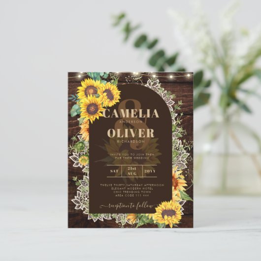 BUDGET Zonnebloemen Lichten Kant Trouw UITNODIGING (Staand voorkant)