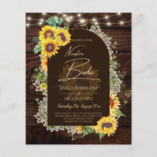 BUDGET Zonnebloemen Lichten Kant Trouw UITNODIGING (Voorkant)