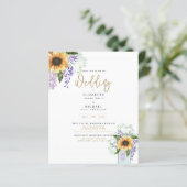 Budget Zonnebloemen Paarse Bloemige Trouw Uitnodig (Staand voorkant)