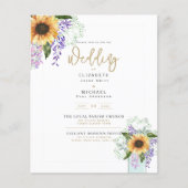 Budget Zonnebloemen Paarse Bloemige Trouw Uitnodig (Voorkant)