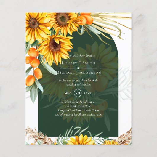 BUDGET Zonnebloemen Pampasgras Groen BOHo Trouwen Flyer (Voorkant)