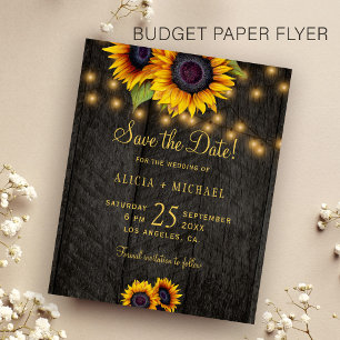 Budget zonnebloemen schuur hout trouwdag save the flyer