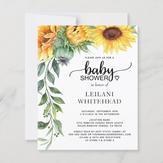 Budget zonnebloempitten Baby shower Waterverf (Voorkant)