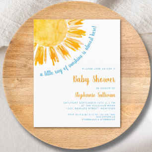 Budget Zonnestraal Jongen Baby Shower Uitnodiging